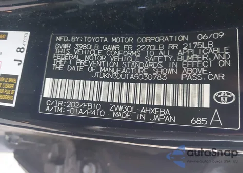 2010 Toyota Prius Ii z USA, uszkodzony, nr VIN JTDKN3DU1A5030783